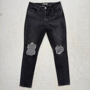 Levi's Jeans Womens 31 Black 721 High Rise Skinny‎ Distressed Ripped Denim